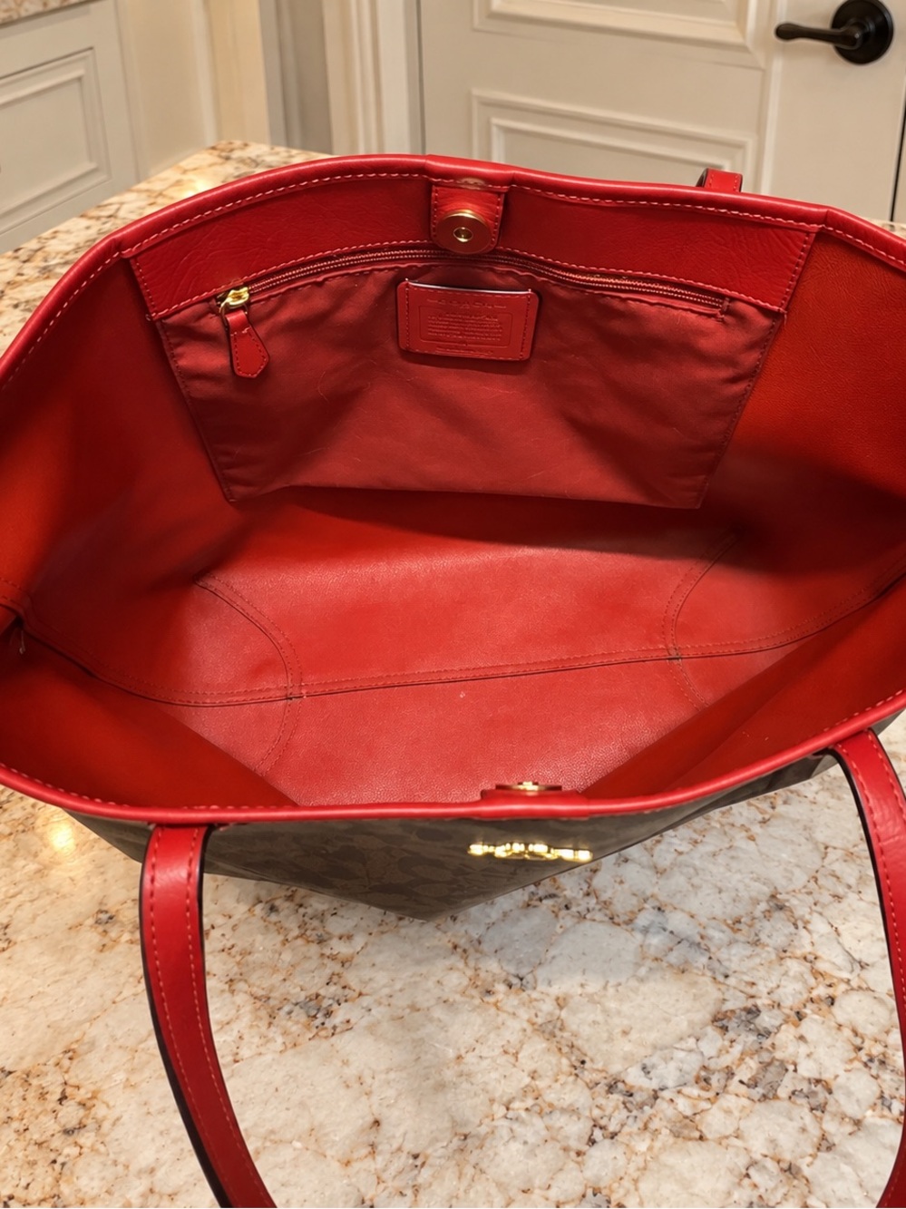 Coach City Tote in Signature Canvas Shoulder Bag - Gold/Brown 1941 Red (5696) - Picture 3 of 4
